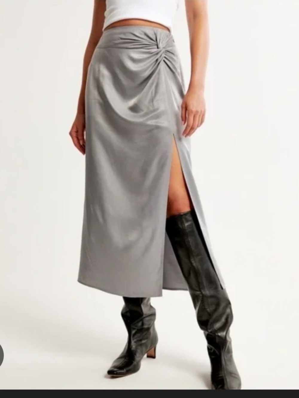 Abercrombie & Fitch Light Gray Knot-Detail Maxi Skirt